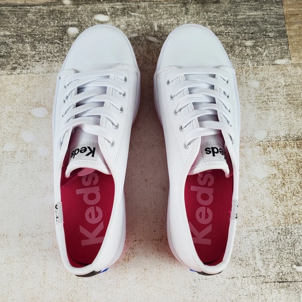 Keds Triple Up Girls Shoes Sz 3 White Foxing Strip Lace Up Platform Sneakers